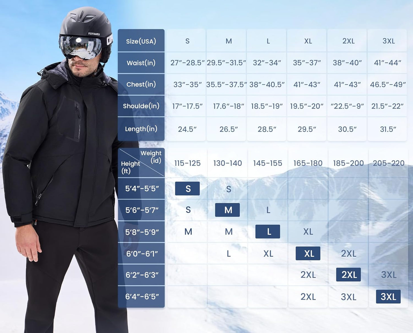 Men'S Waterproof Ski Jacket Warm Winter Snow Coat Mountain Windbreaker