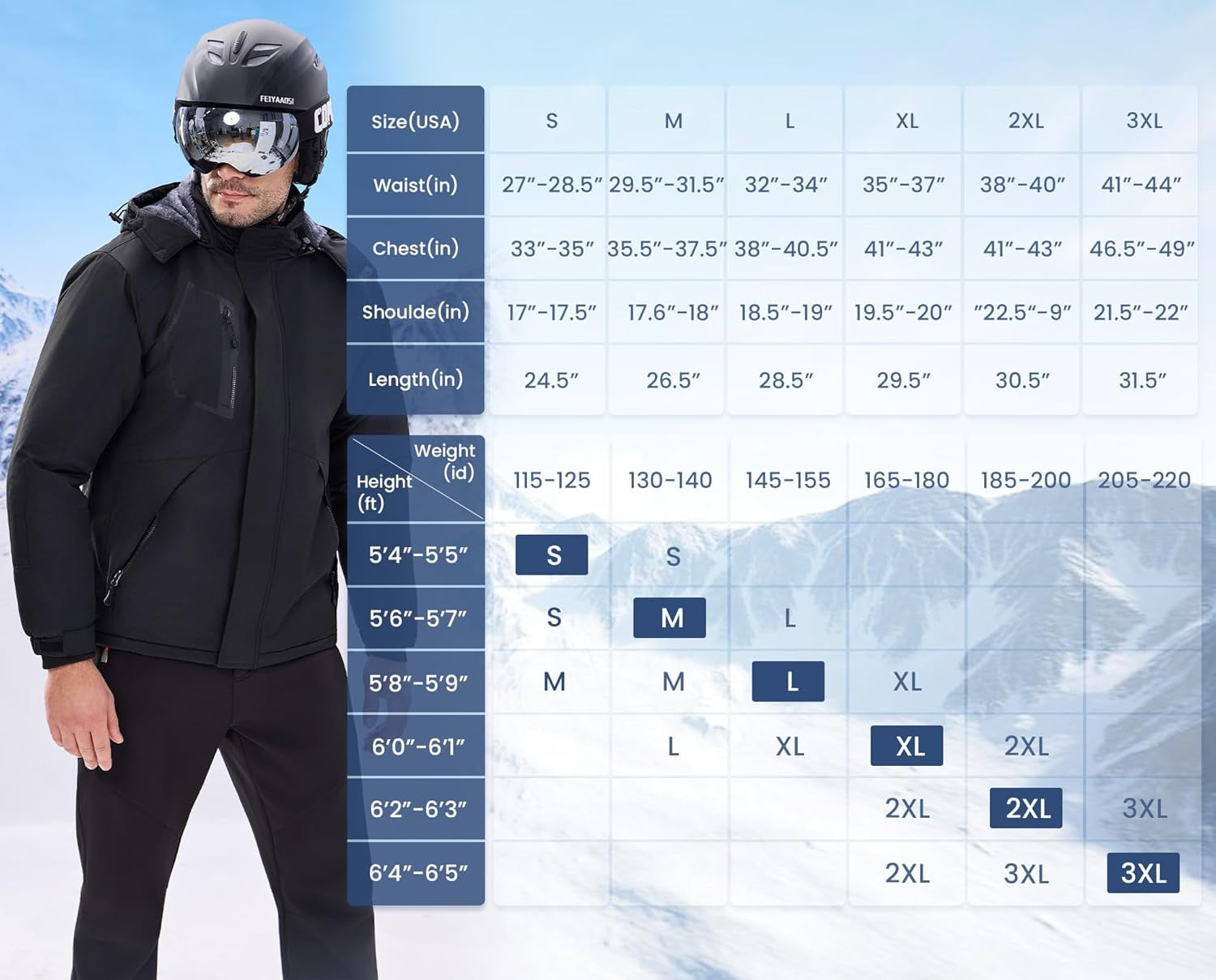 Men'S Waterproof Ski Jacket Warm Winter Snow Coat Mountain Windbreaker